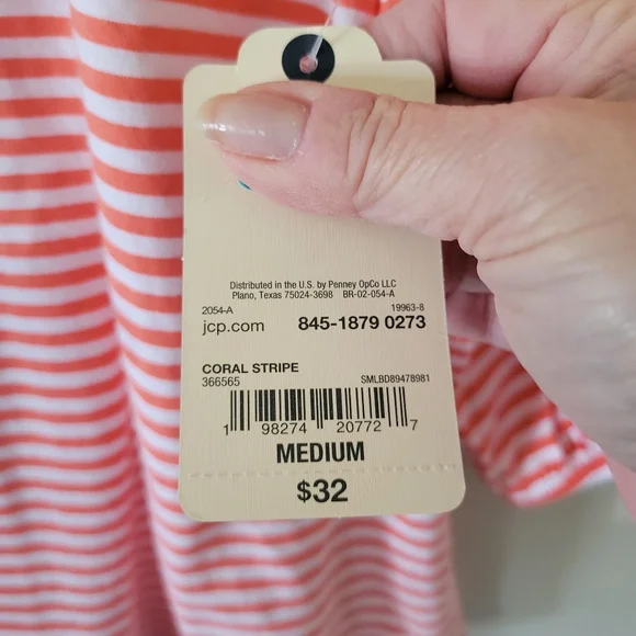 St Johns Bay Coral Striped Embroidered Top New - Picture 7 of 7